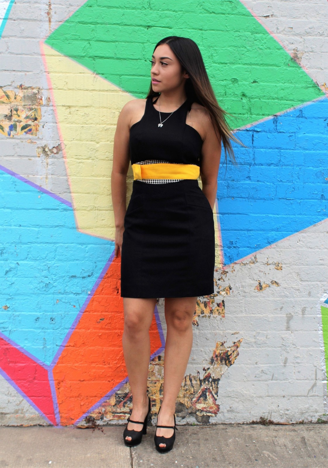 Vintage 90s Mini Dress Linda Segal Black White Houndstooth Fitted S Women