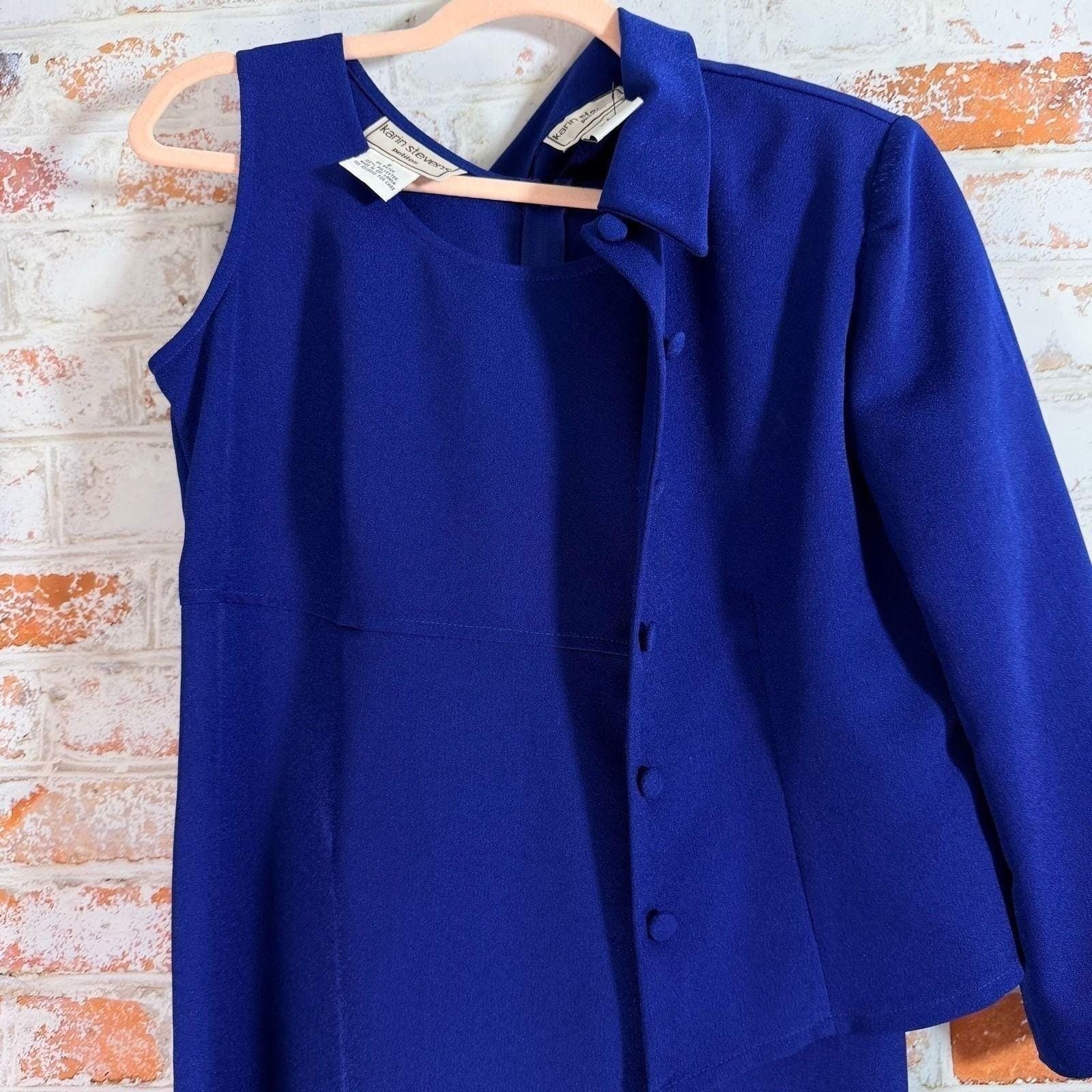 Karin Stevens Dress Set Womens 8P Blue Jacket Maxi Two Piece Petite Vintage