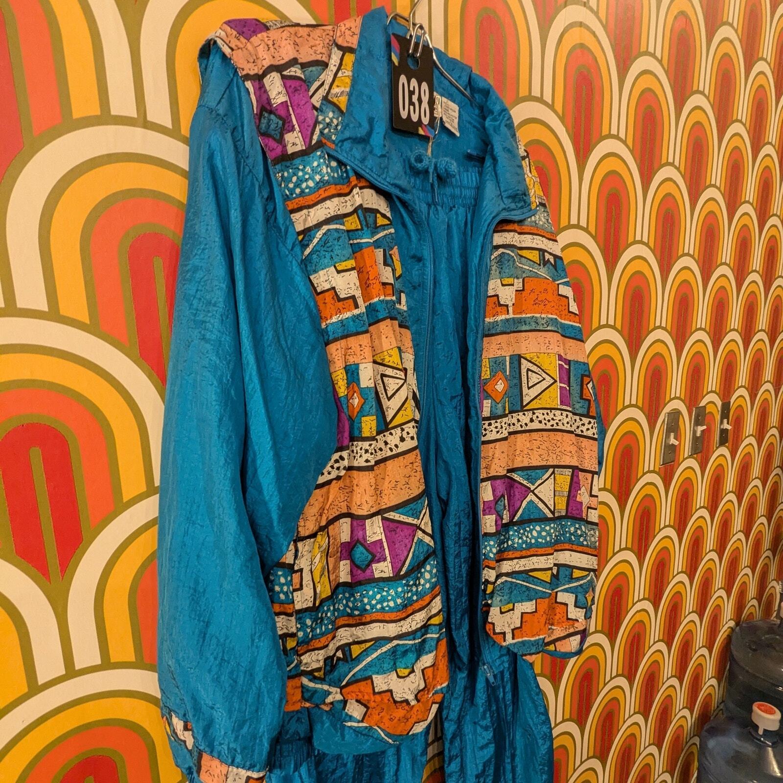 Vintage 90s Laura Katherine Full Zip Teal Blue Lined Windbreaker Sz L Aztec