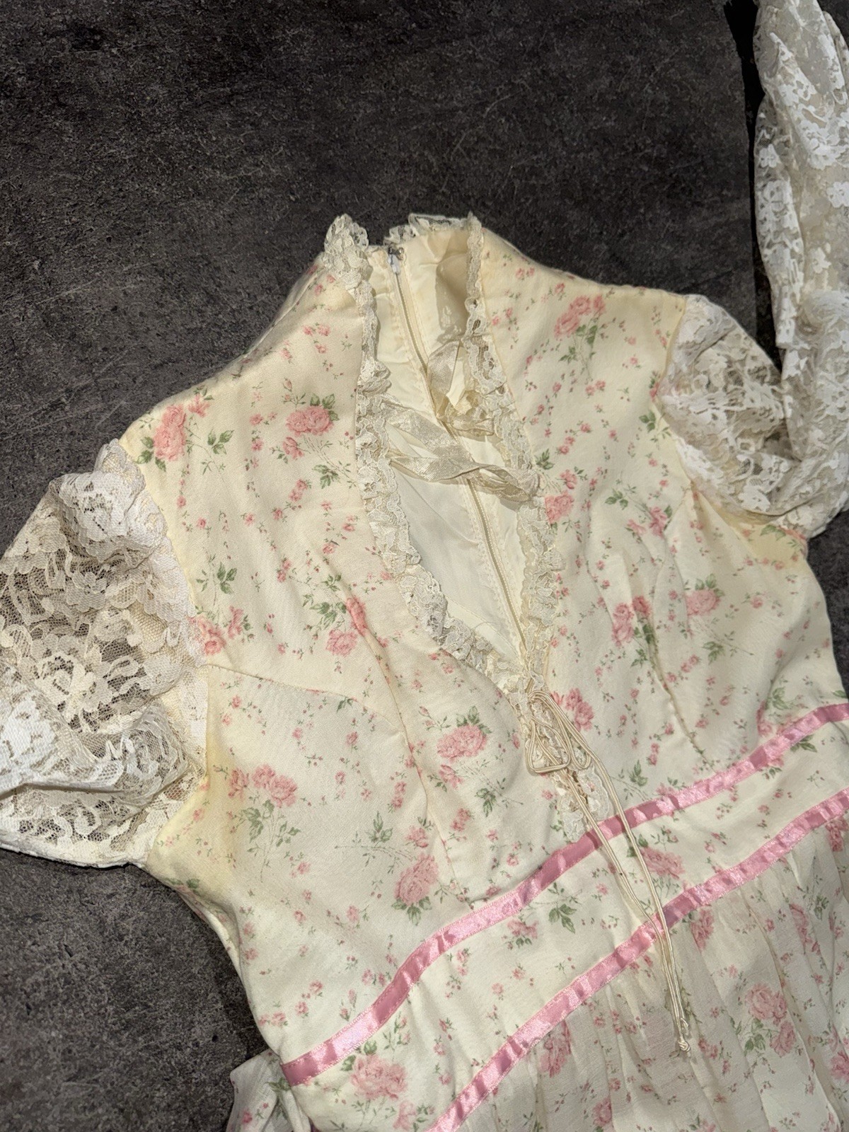 Vintage 60s 70s Boho Floral Peasant Victorian Cottage Core Prairie Dress XS