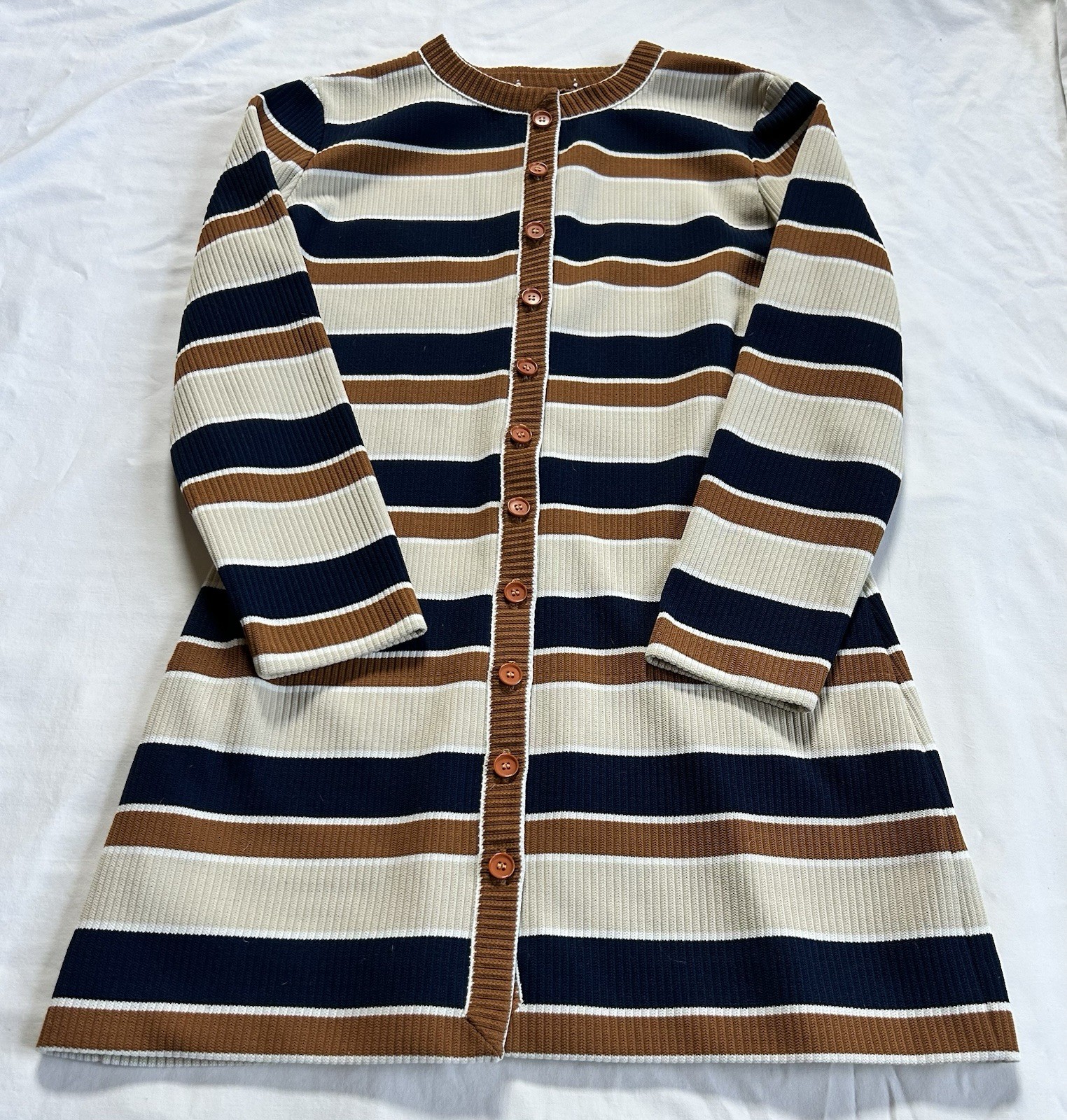ILGWU Vintage 70s 80s Knits Sheath Dress USA Navy, Brown Small