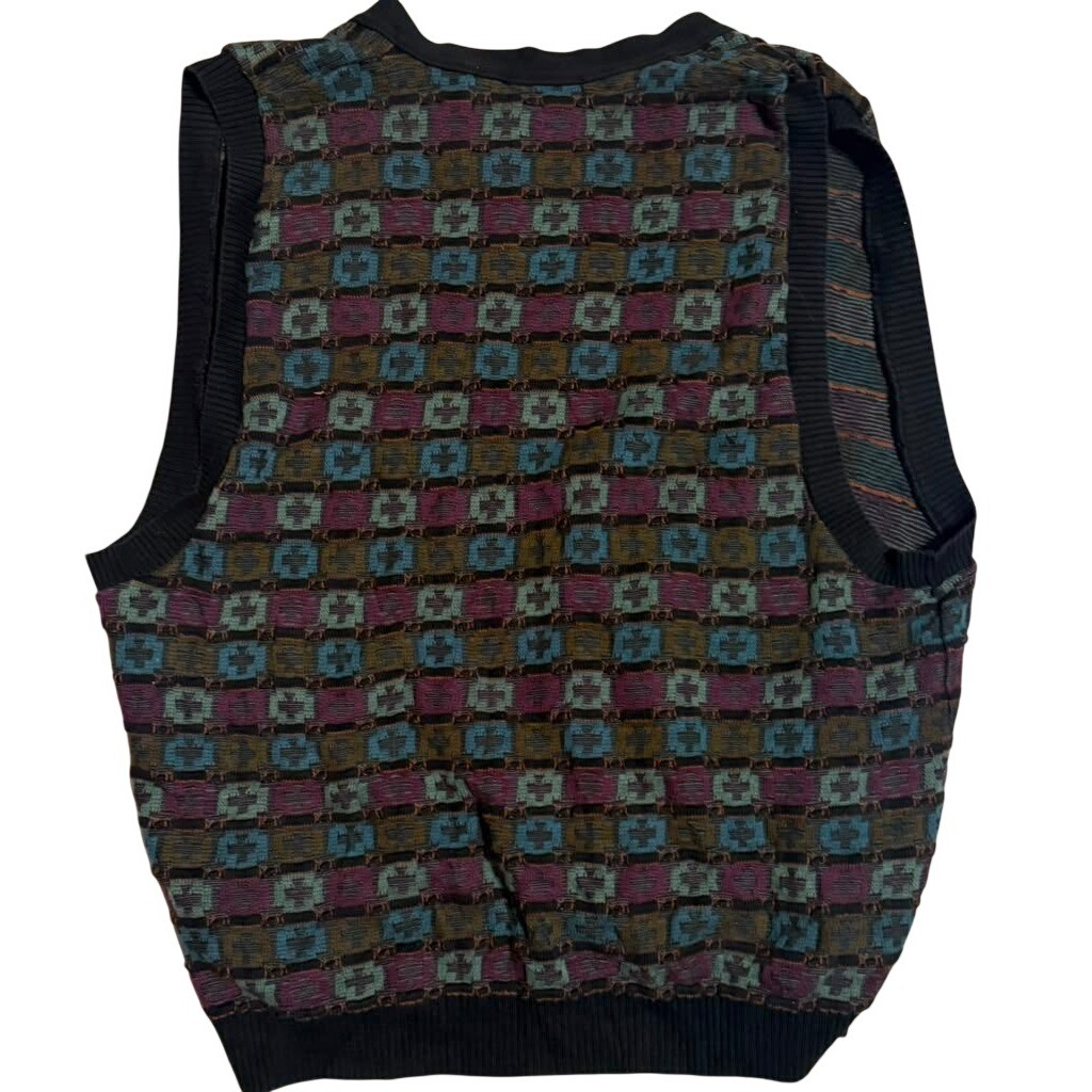 Vintage Crossings Fine Line Geometric Knit Cotton Sweater Vest Made in USA Med