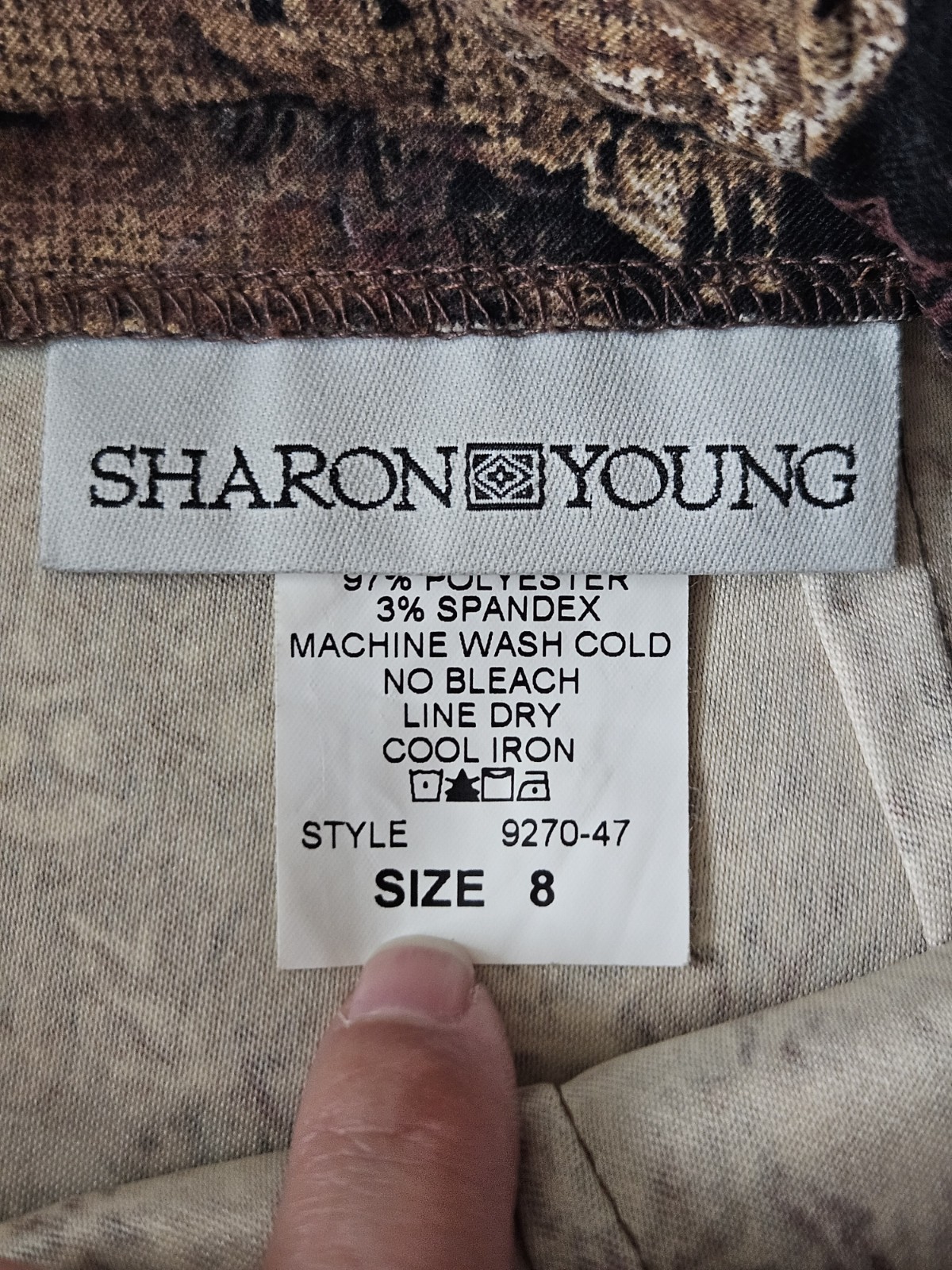 Vtg Sharon Young Animal Print Zebra Lion Giraffe Brown Corduroy-ish Pants 8