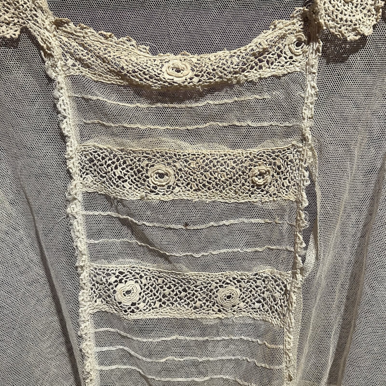 Antique Edwardian 1910 Cotton Net Lace Corset Cover Camisole Lingerie Size S/M