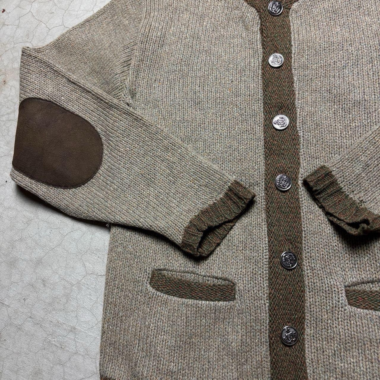 70s Vintage Austrian Alpine Boiled Wool Cardigan with leather elbow patches M