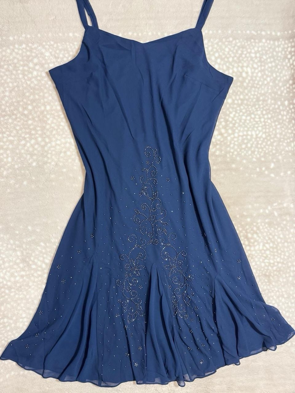 Vintage Dark Blue Beaded Gem Embellish Fairy Formal Gown Dress Plus Size 32W 5X