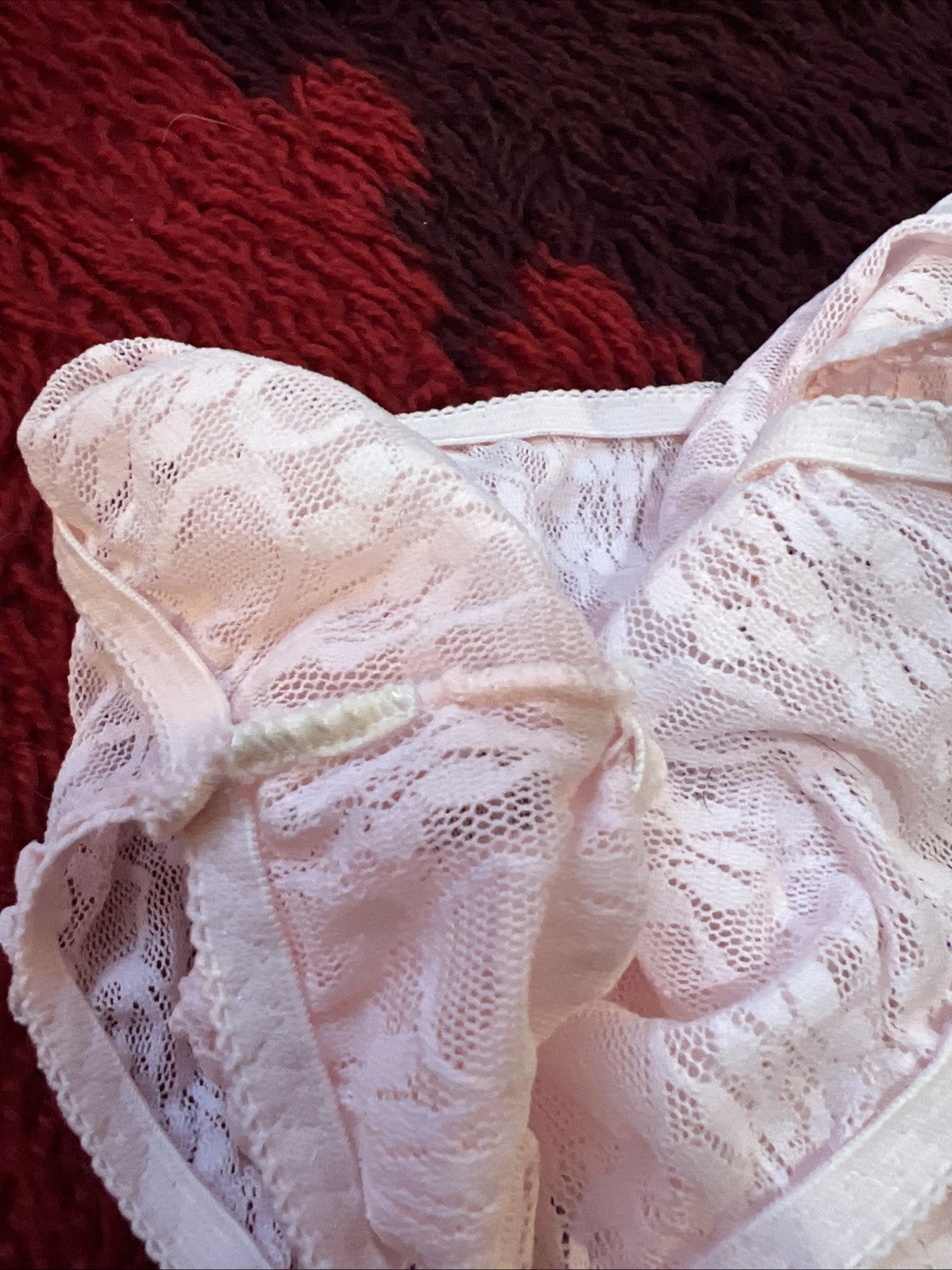 Vintage Lace Hi Cut Pink Pearl Panties Large 7