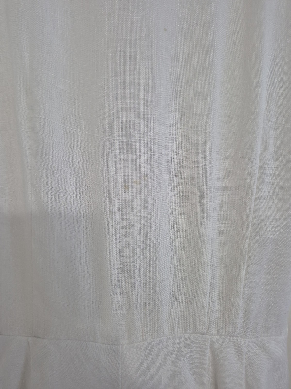 Vintage 40s / 50s White Linen Day Dress – Red Piping Trim & Button-Front – XS/S