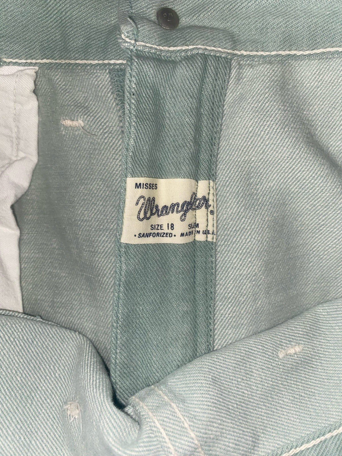Vintage Misses Wrangler size 18 Slim Sanforized Light Mint Green 60’s 70’s