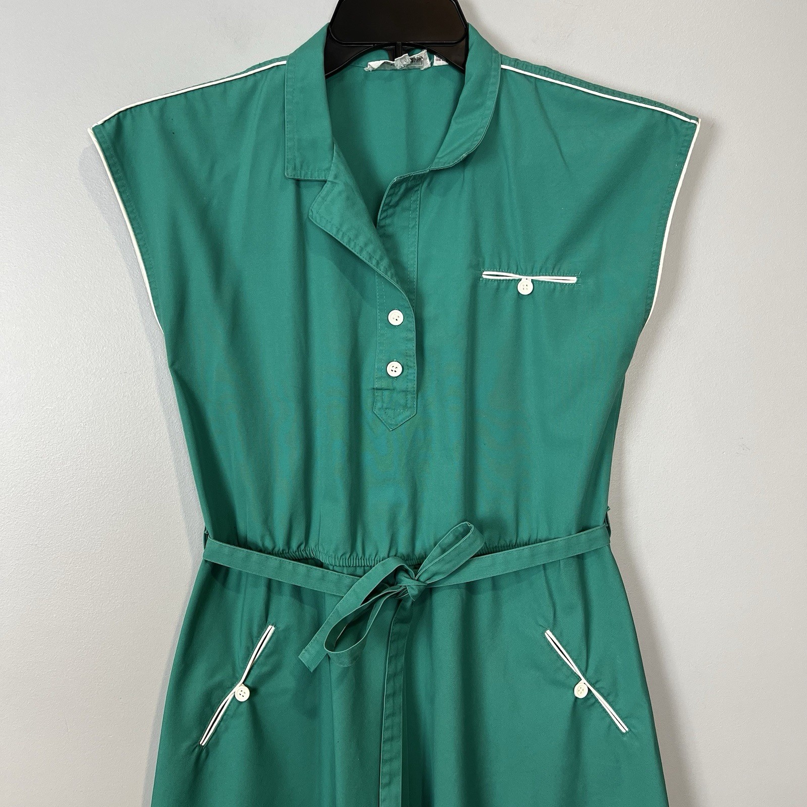Vintage House Dress Women’s Size 10 Townhouse Green White Details – Runs Small