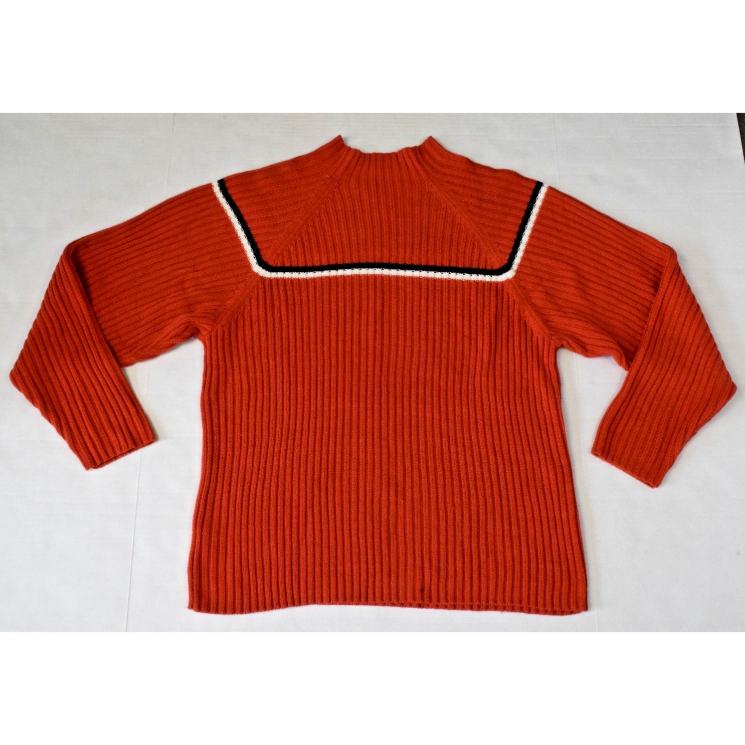 Vintage Raglan Sweater Size S/M 80s Ribbed Burnt Orange Acrylic Shoulder Stripe