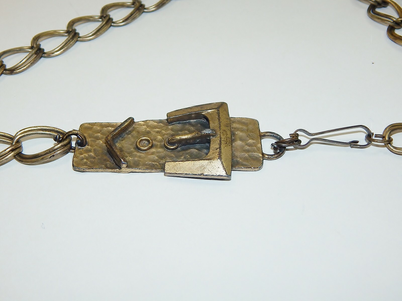 BRASS CHAIN BELT & BUCKLE, Vintage Womens 38″ Heavy Duty Brass Double Loop Chain