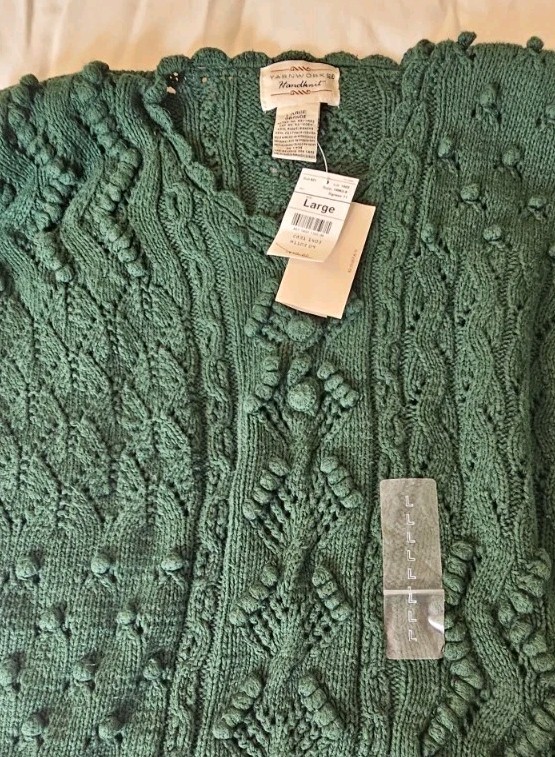 NWT Deadstock Vtg 90s Yarnworks Handknit Sweater Womens Size L Green Chunky