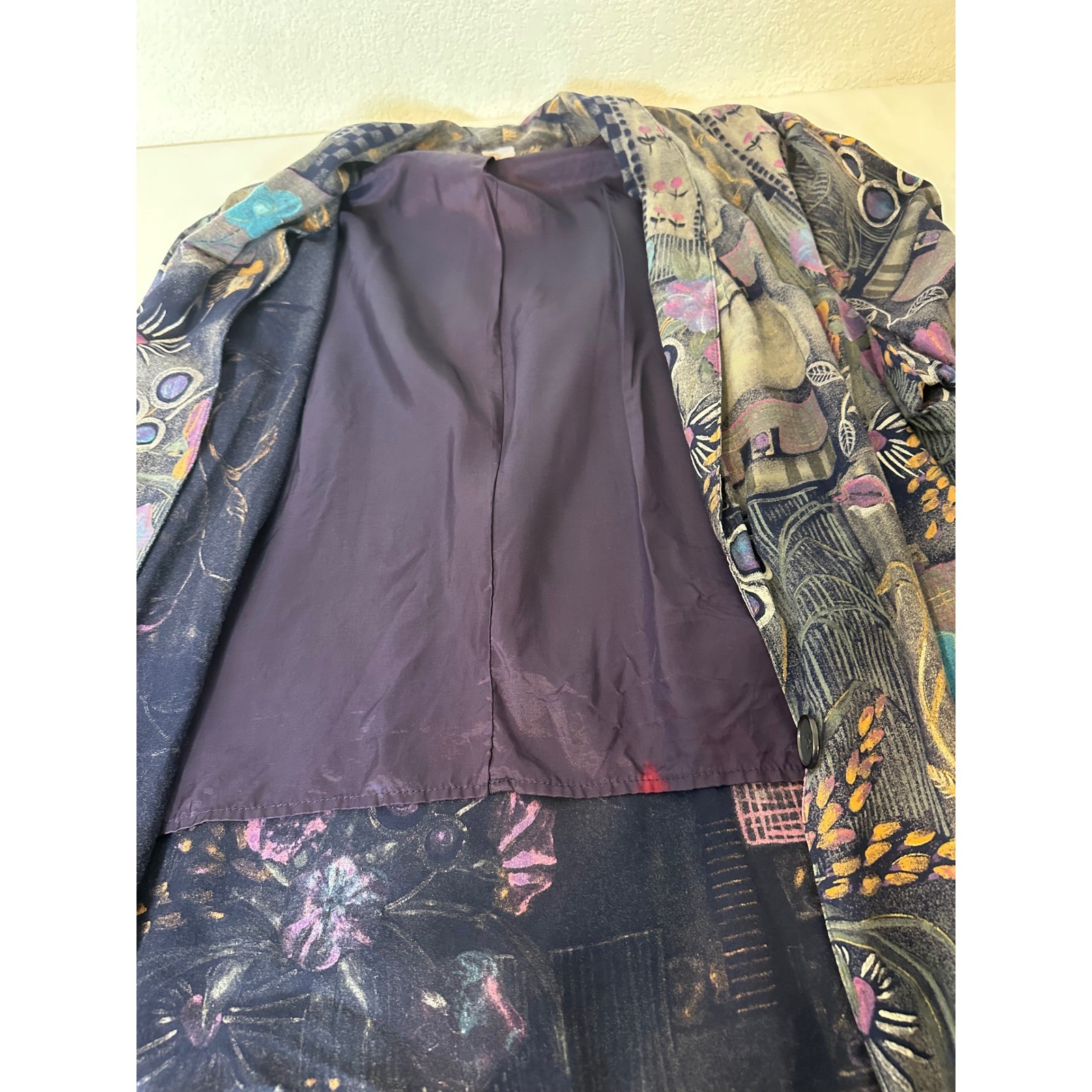 Kensington Square Vintage Floral Patchwork Blazer Purple Multi Artsy Pockets USA