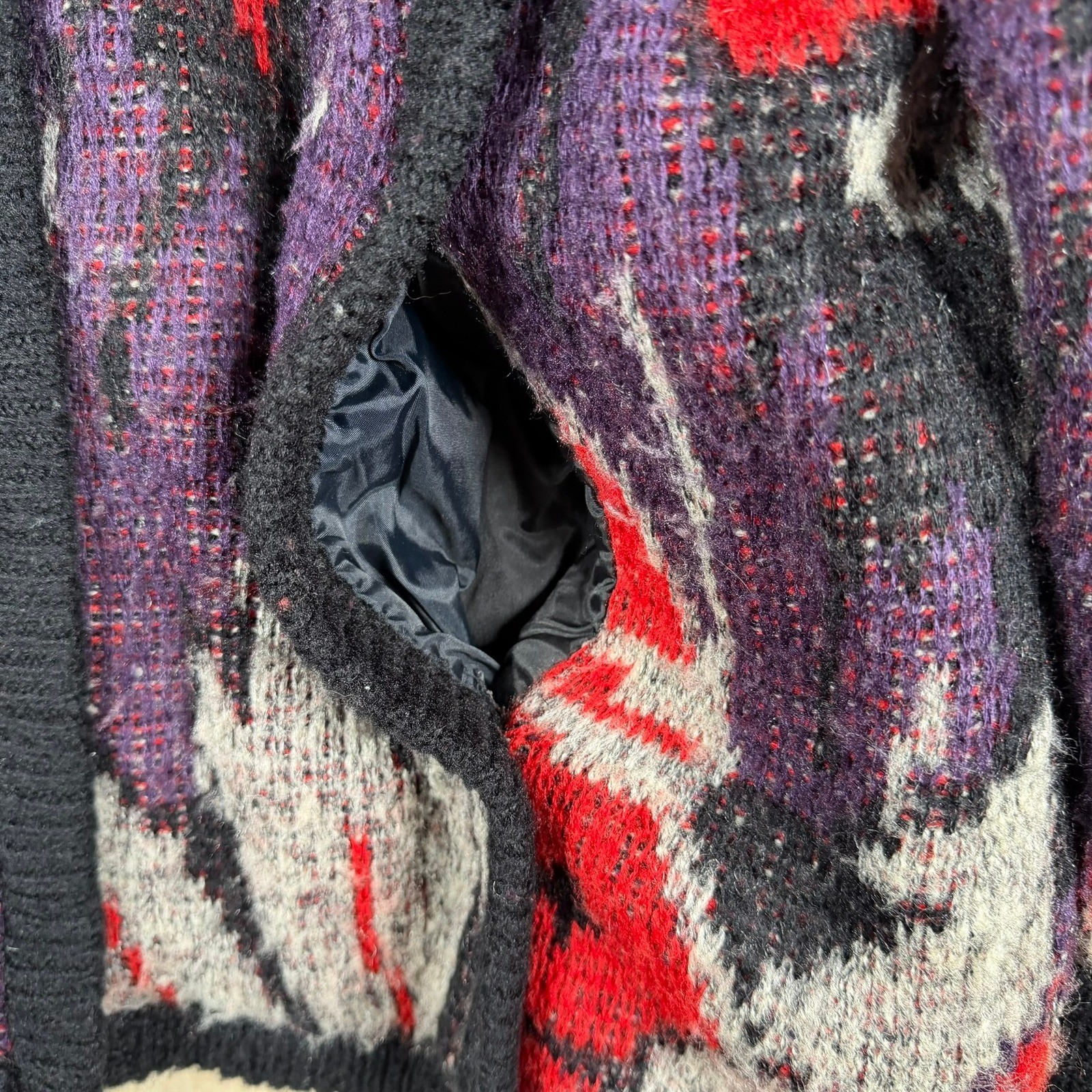 Allison Smith Vintage Abstract Knit Cardigan L Sweater Zip Up Jacket Multicolor