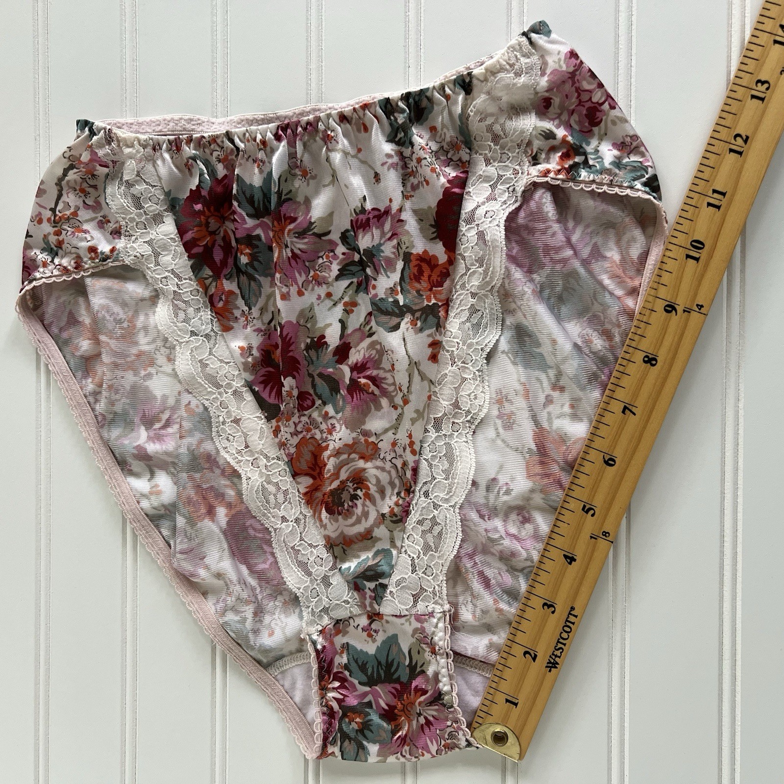 Vintage USA Union Made Panties Floral Feminine Satin Lace High Hi Cut 80s 90s