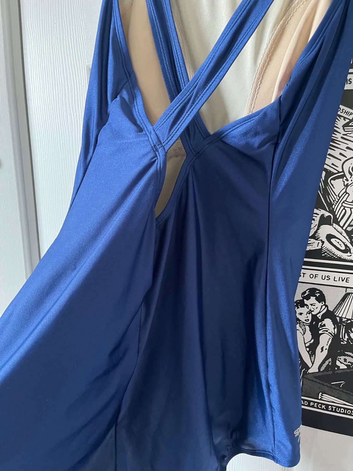 Vintage 2000s Y2K XL-XXL Plus Size Blue One Piece Racer Back Speedo Bathing Suit