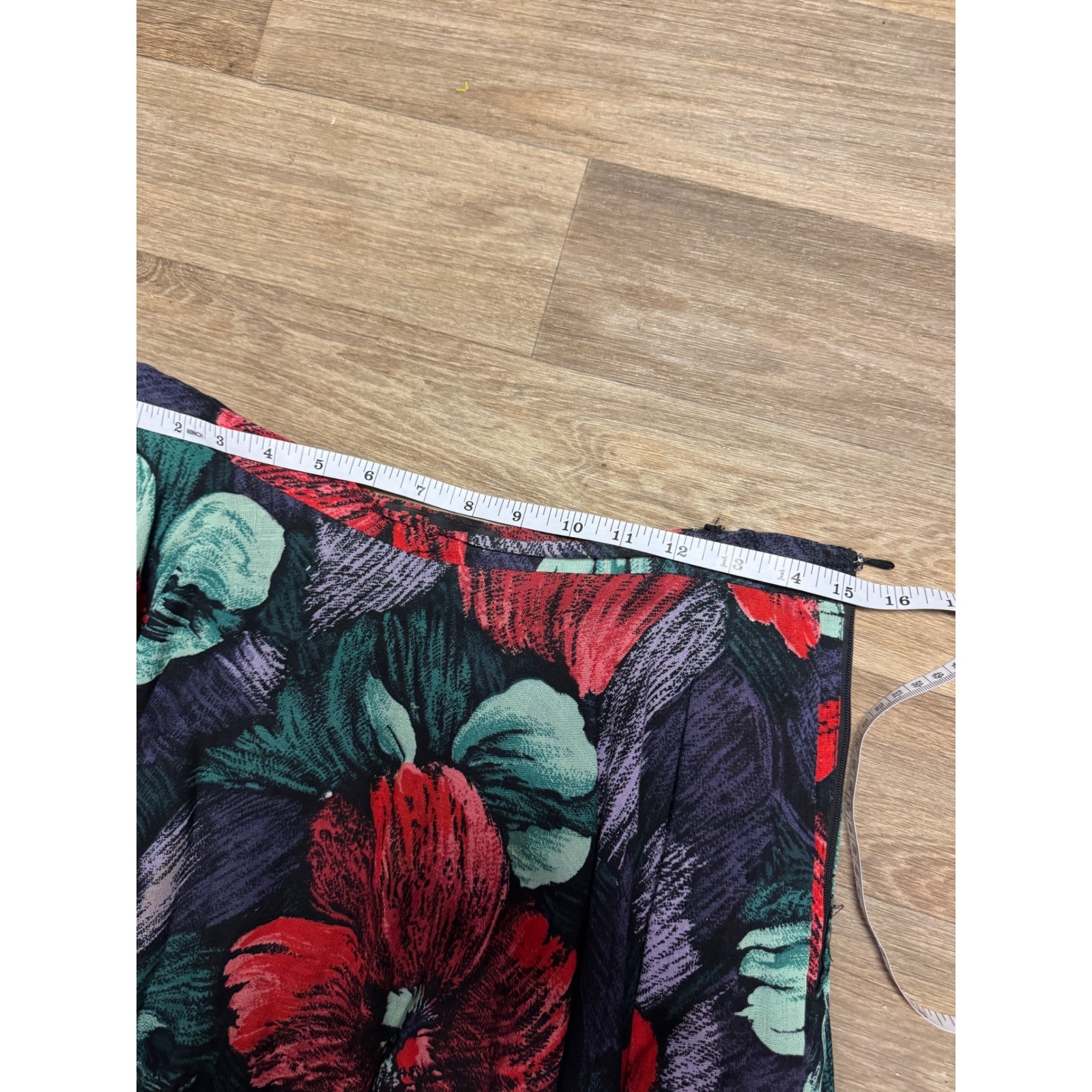 Lucie Linden Vintage Floral Midi Skirt Red Teal Purple A-Line