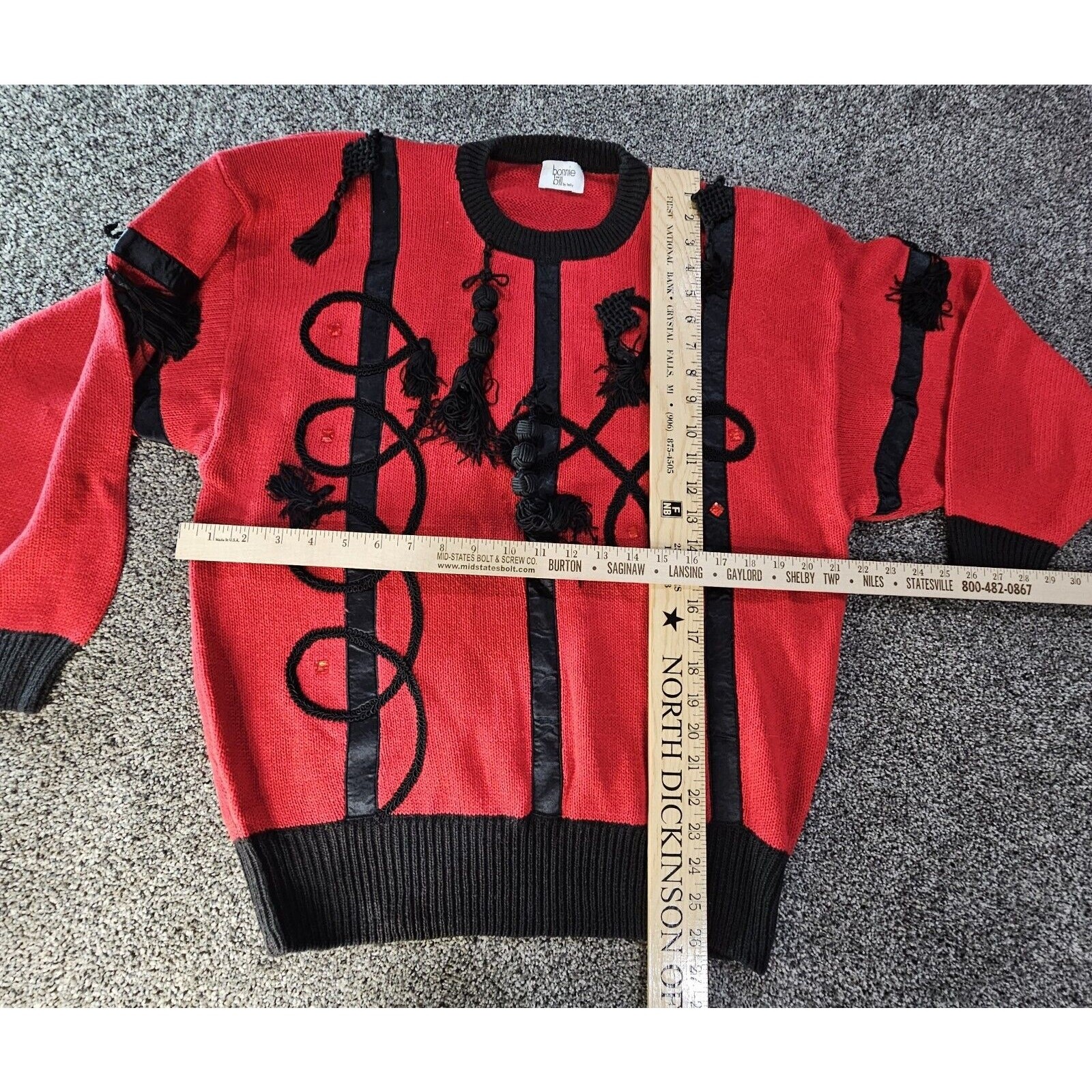 Vintage Bonnie and Bill By Holly Sweater Ladies XLarge Red Black 1980’s Tassels