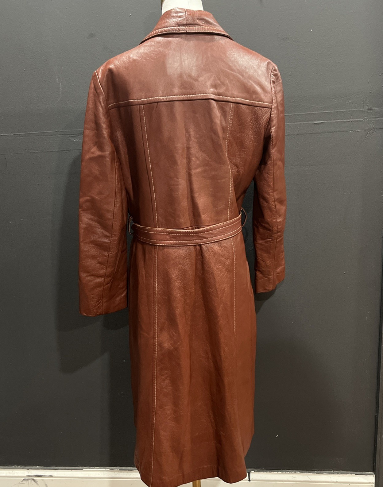 Woman’s Leather Coat Cognac Boho Mod Groovy Disco 70s Style Glam See Measurement