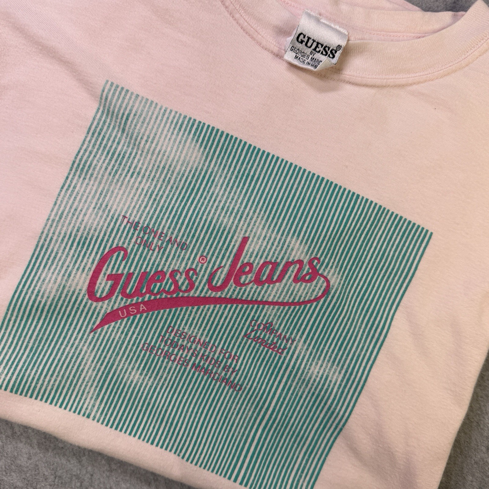 Vintage 80s Guess Jeans by Georges Marciano T-Shirt Pink Graphic Made USA