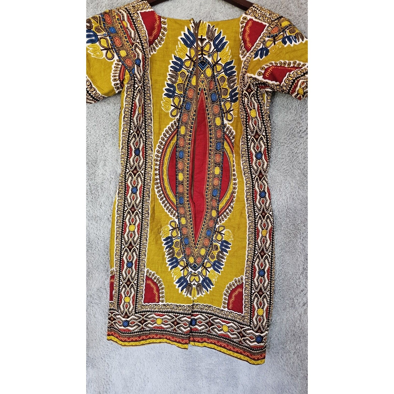 Vintage Handmade Cotton India Wax Block Print Dress Boho Hippie Retro Small