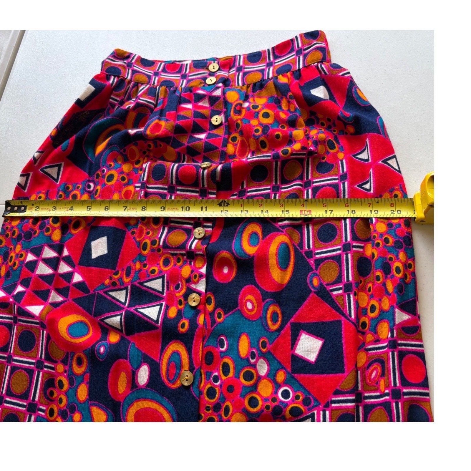 Vintage Geometric Abstract Print Maxi Skirt Retro Small / 6 Pink
