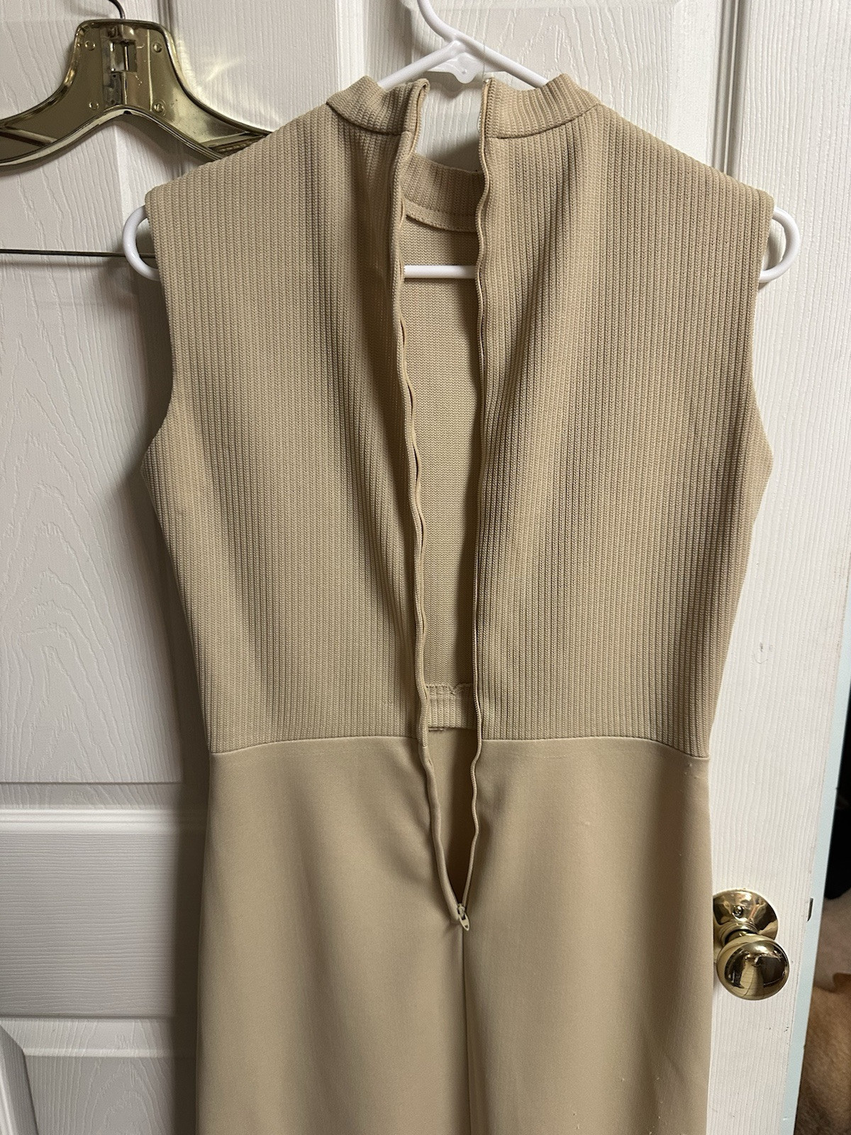 VNT 60s/50s Bleeker Street Ribbed/beige Maxi Sleeveless Dress Med Knit Mod Sleek