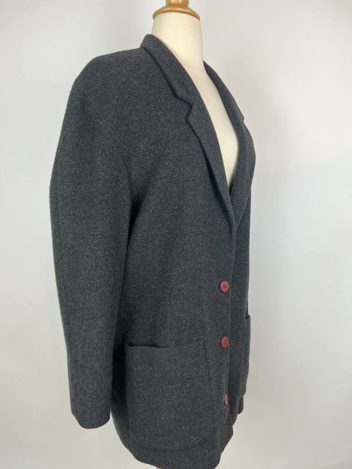 Vintage Henri Bendel 100% Cashmere Jacket Pea Coat Gray Winter Blazer 10 Large