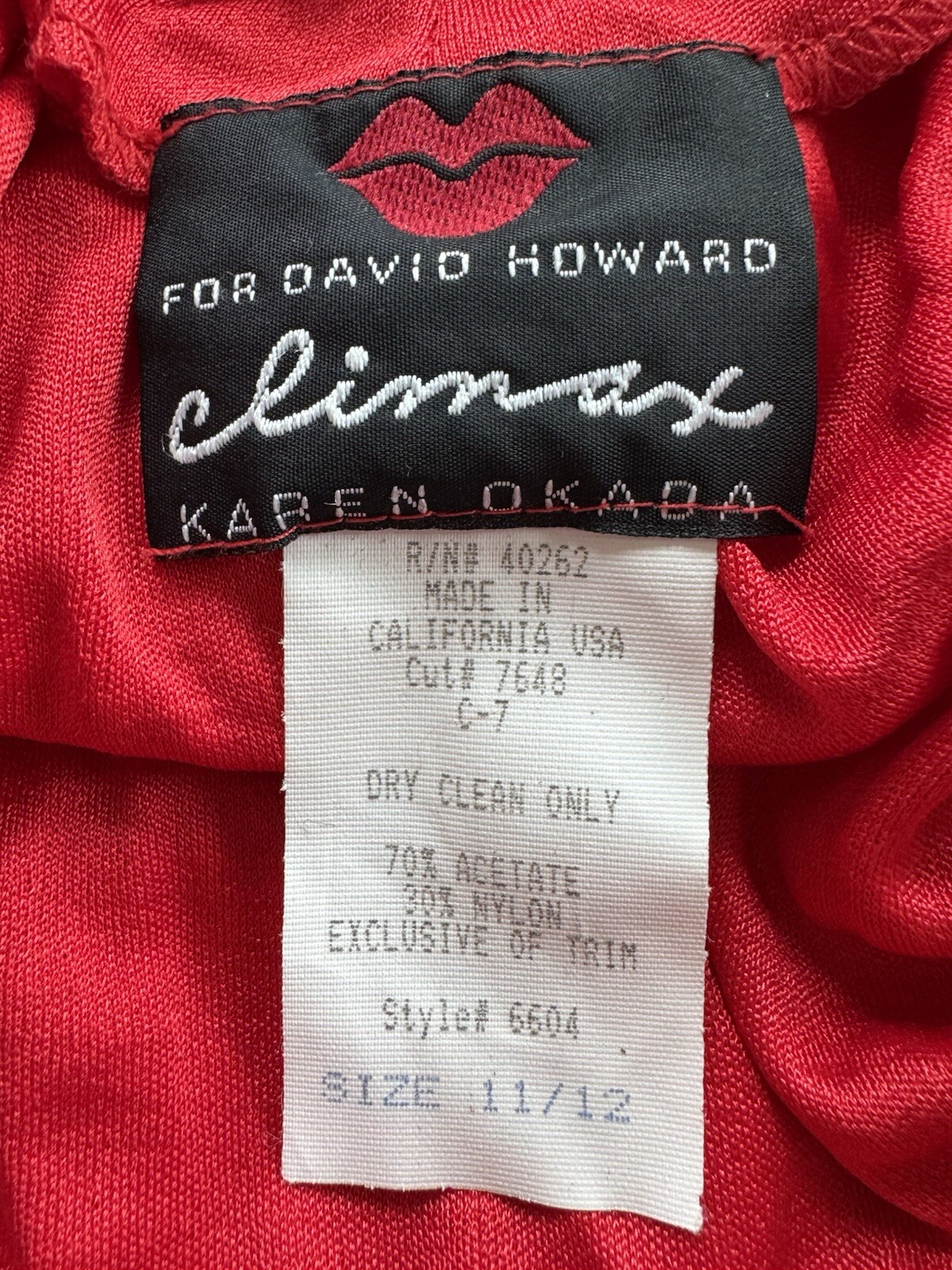 Vintage 80s Climax Karen Okada David Howard Red Lace Mermaid Keyhole Dress FLAWS