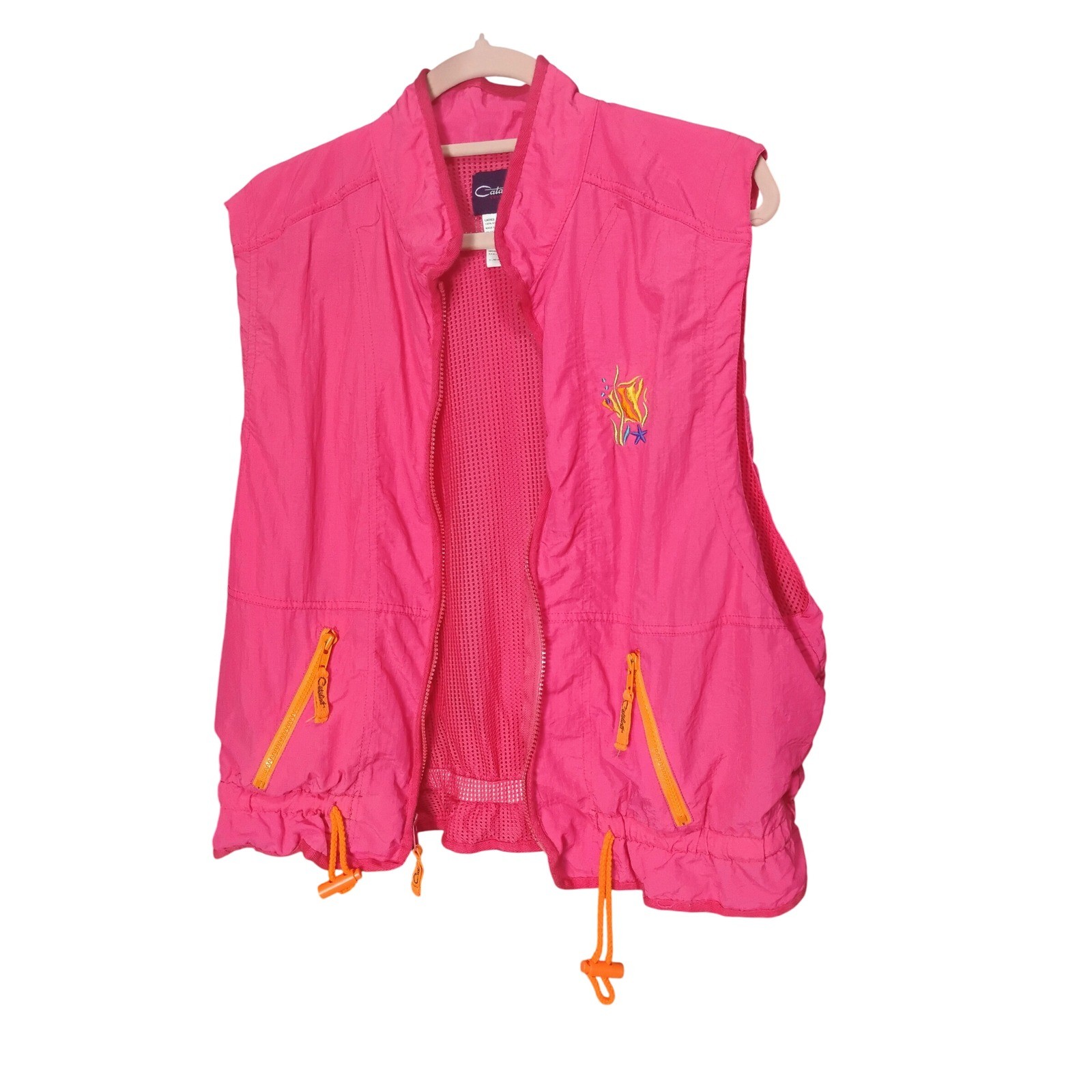Vintage 80s 90s Catalina Collection Women’s Pink Nylon Vest Sleeveless Zip Up XL