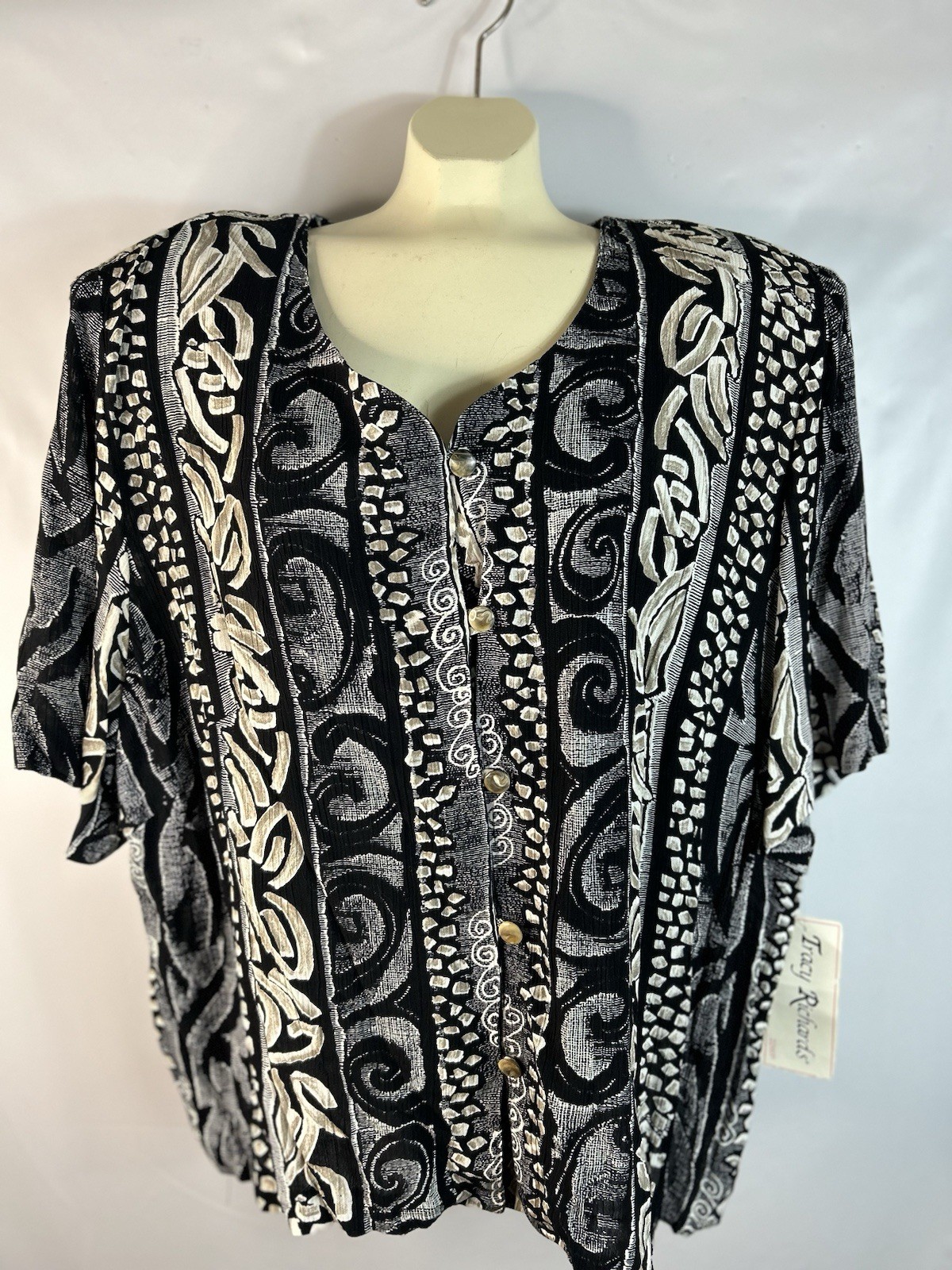 Vintage Tracy Richards Paisley & Stripe Button Blouse Size 22WP