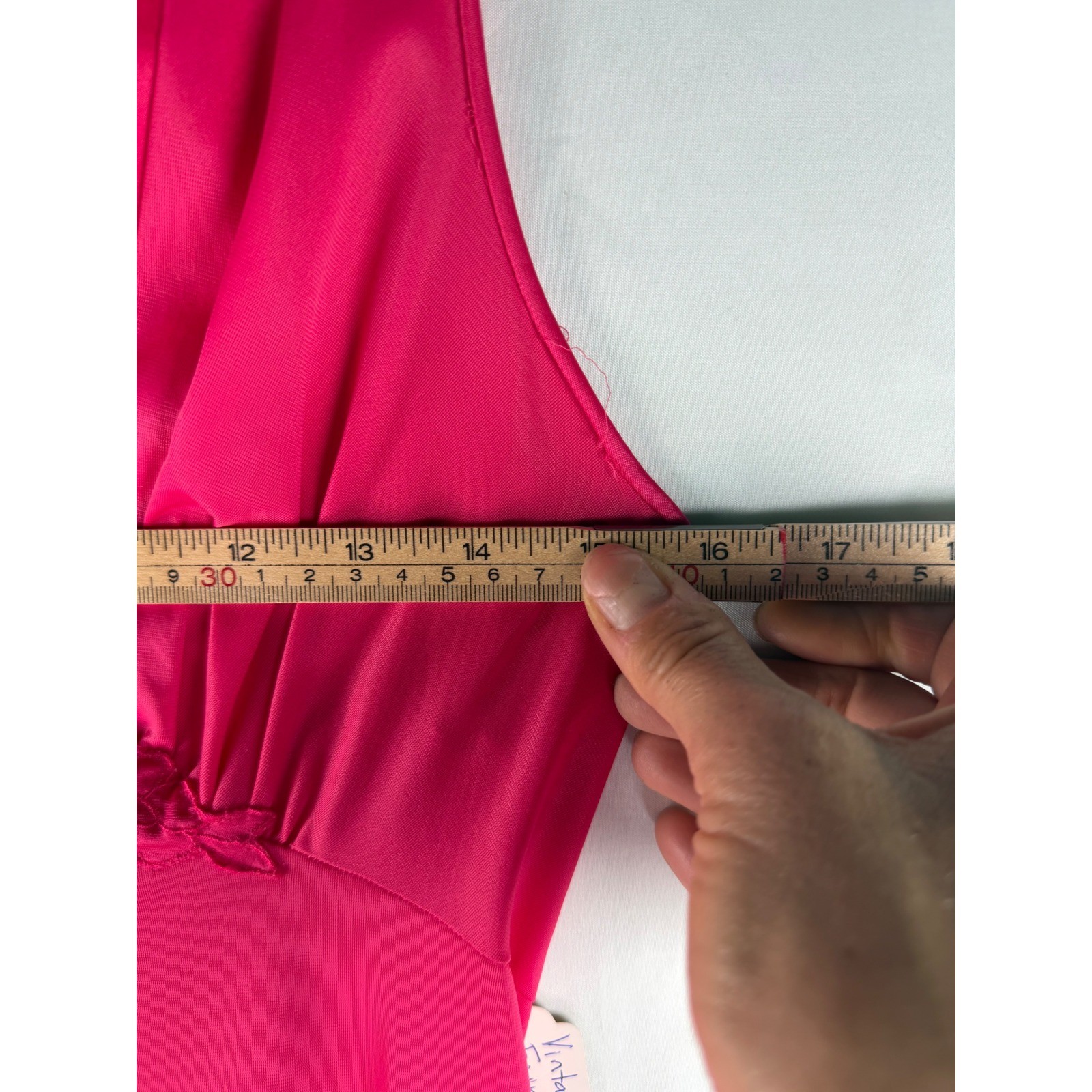 Vintage Vanity Fair Hot Pink Maxi Nightgown Lace Empire Waist Fuchsia Size 34