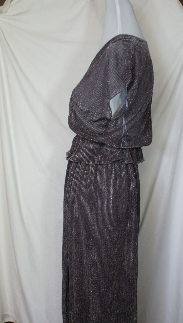 Vintage Carol Anderson Top Skirt Set Purple Gray Silver Metallic Size 7/8 Peplum