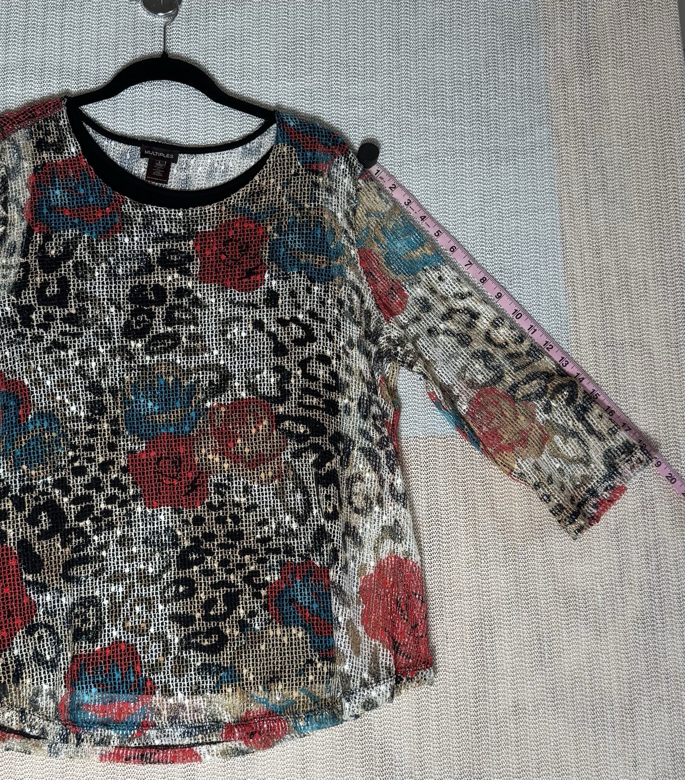 Multiples Women’s Mesh Sequin Blouse Leopard Floral Animal Print Top 3/4 Sleeve