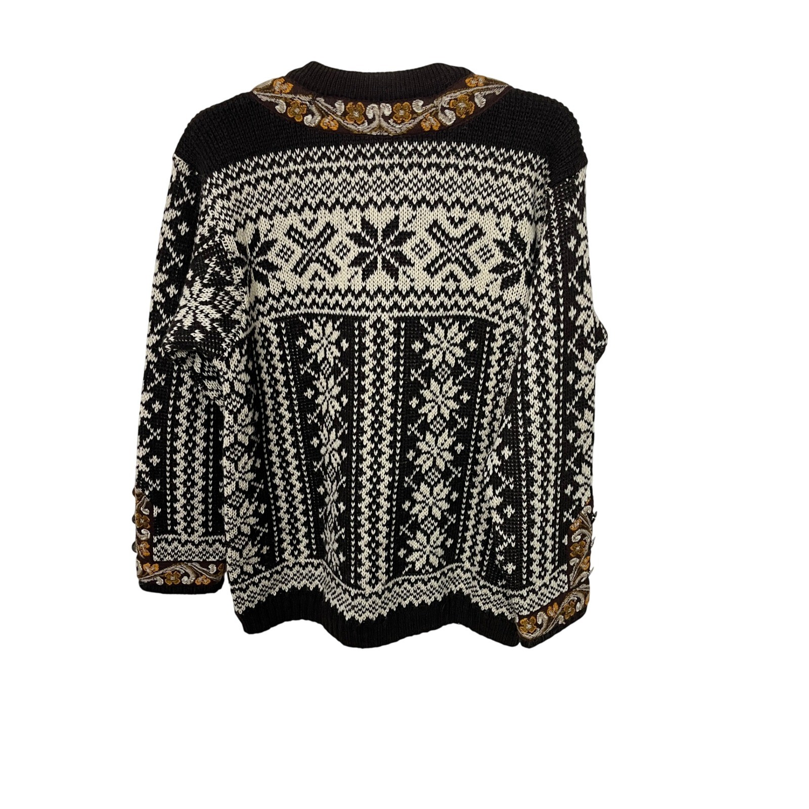 Evebofoss Cardigan Women L Brown Norwegian Wool Fair Isle Pewter Clasp Sweater