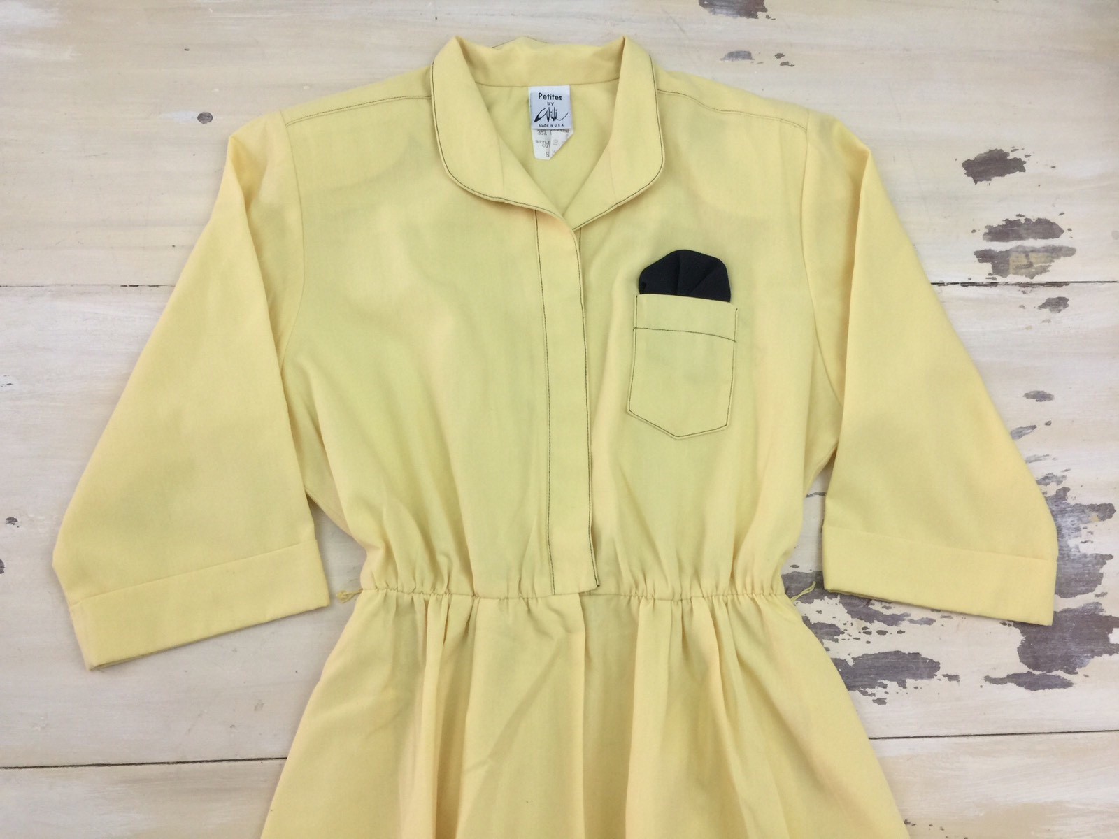 PETITES by WILLI – Vtg 60s Yellow Pin-up Mom Dress, Shoulder Pads, Womens 10 10P
