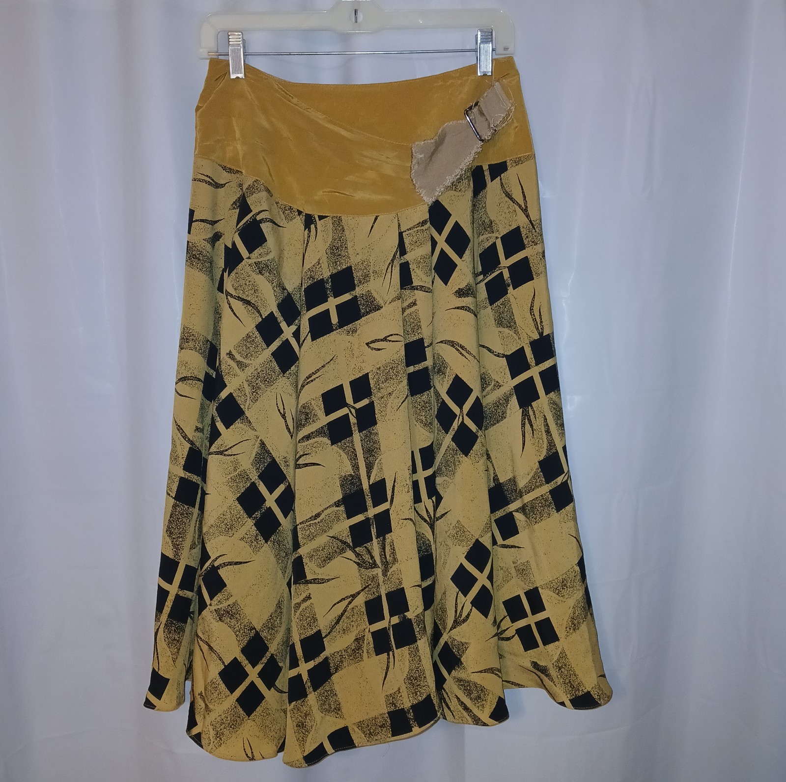 Vintage Womens Abstract 2 Piece Set Blouse Wrap Skirt 1980’s Yellow/Black Sz 11