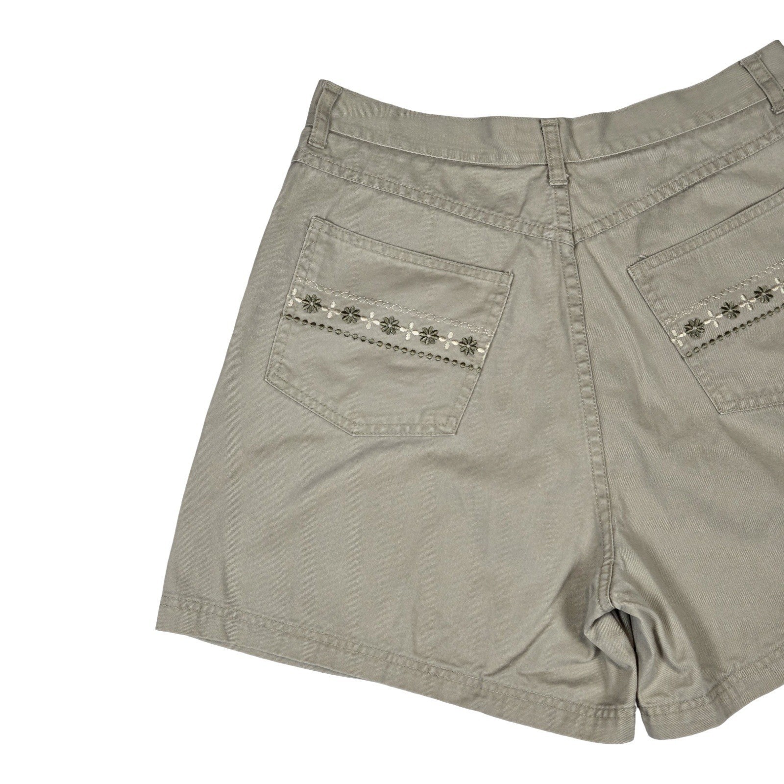 VTG 90s, y2k LA Blues Khaki Cotton Shorts Embroidered Floral High Waisted 8/10