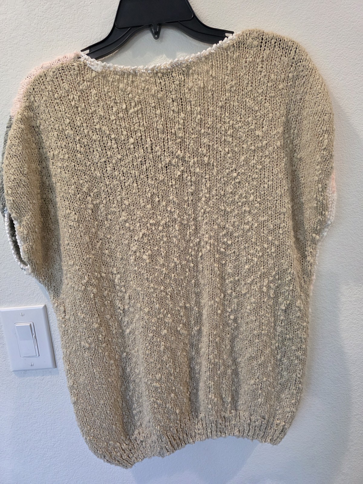 VTG 80s Partners by Mervyns Peach Beige Pearl Detail Floral Short Slve Sweater L