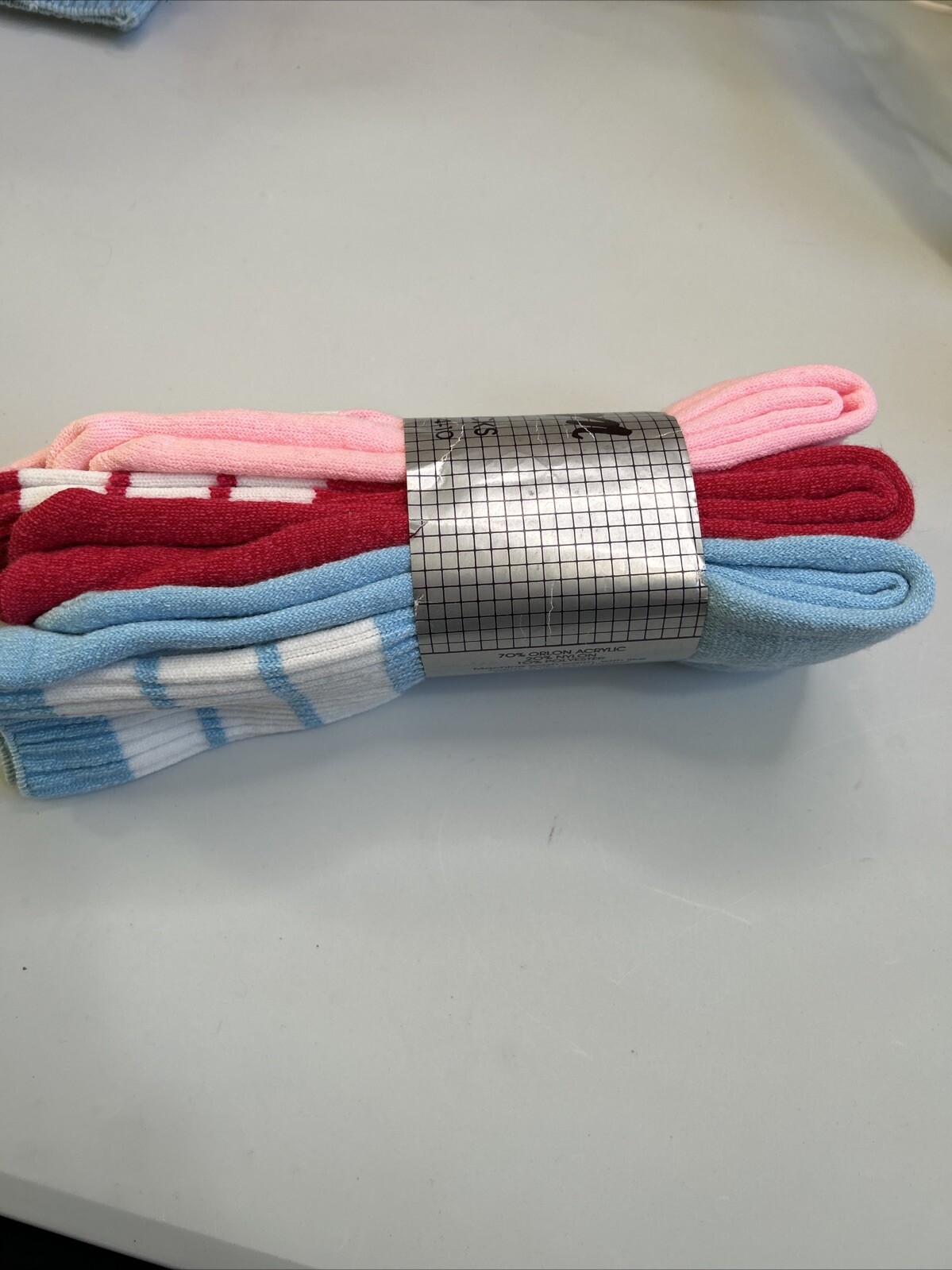 3 Pack! VTG Crew Sport Socks Multi- Color Acrylic Nylon 80’s 9-11 USA Made
