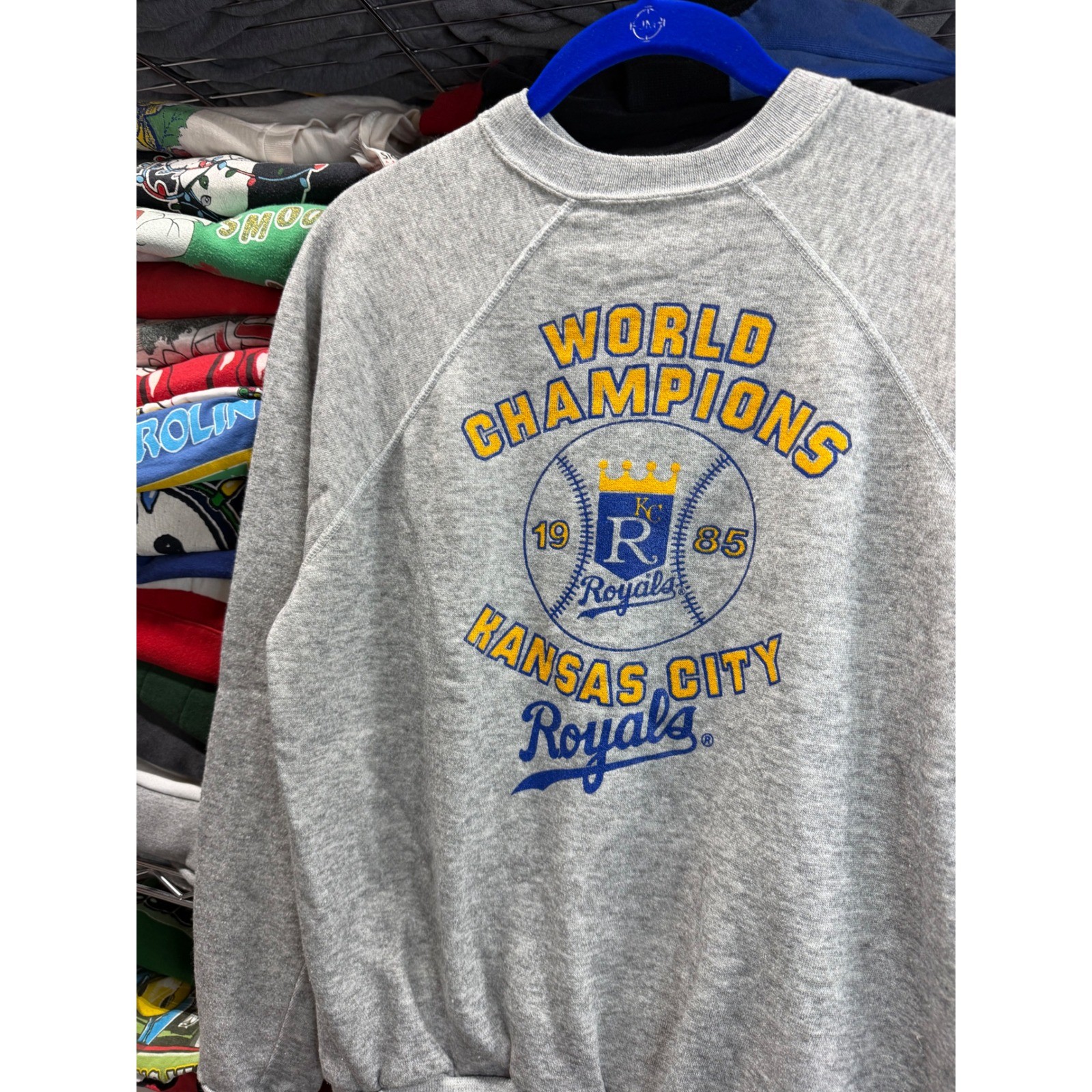 Vintage 1985 Kansas City Royals World Champions Sweatshirt Gray Raglan MLB XS