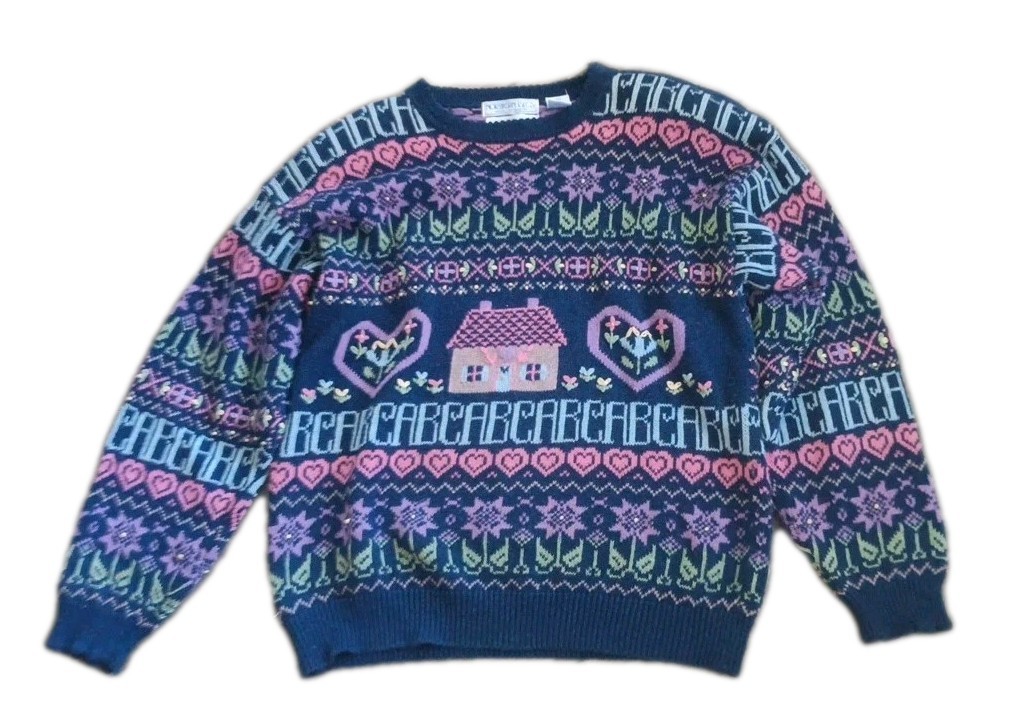 Vintage Northern Isles Sweater Women Med Hand Knit Cottage Core Floral Boho READ