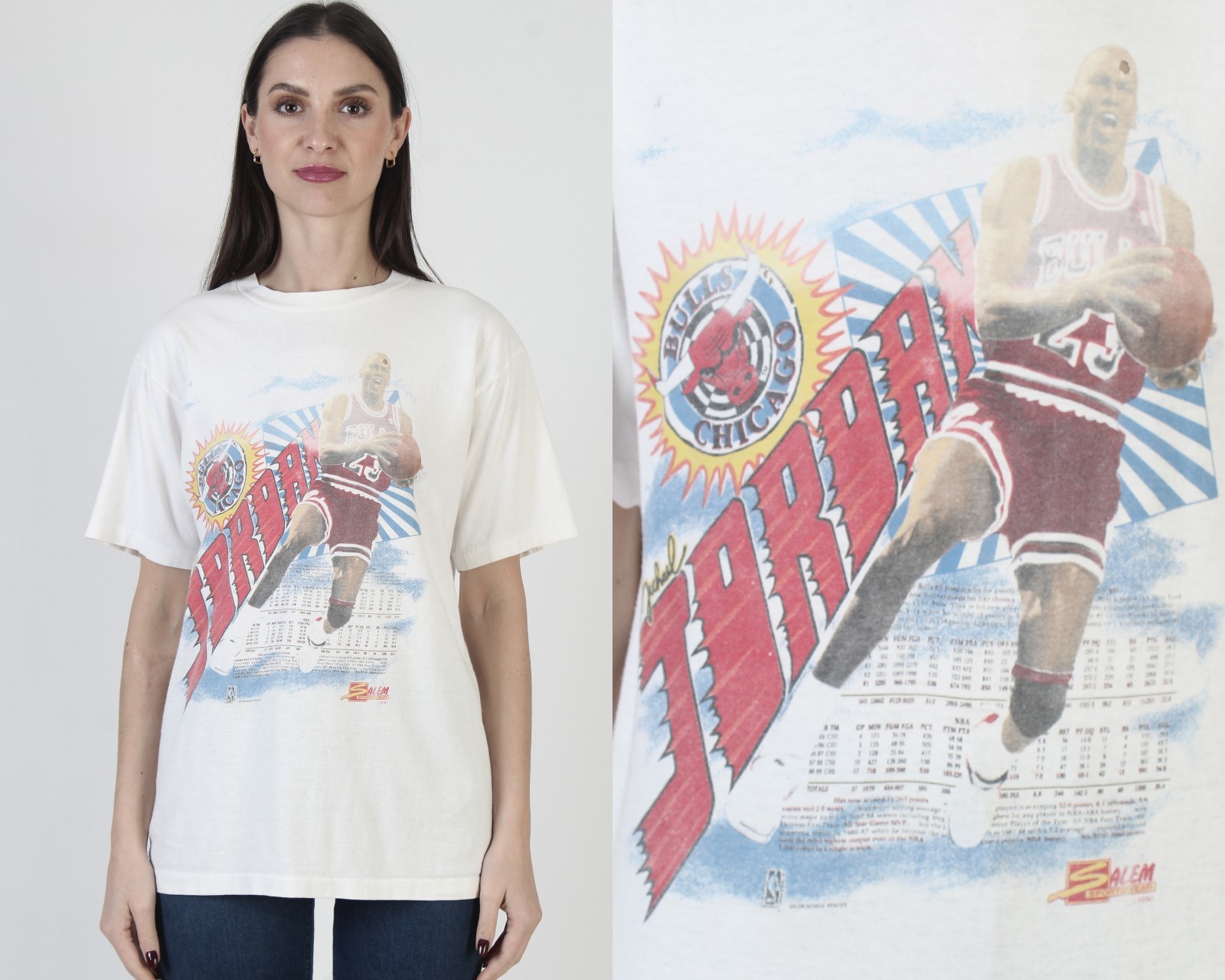 Vtg 1990 Michael Jordan T-Shirt Salem Chicago Bulls Wht NBA Basketball Tee M