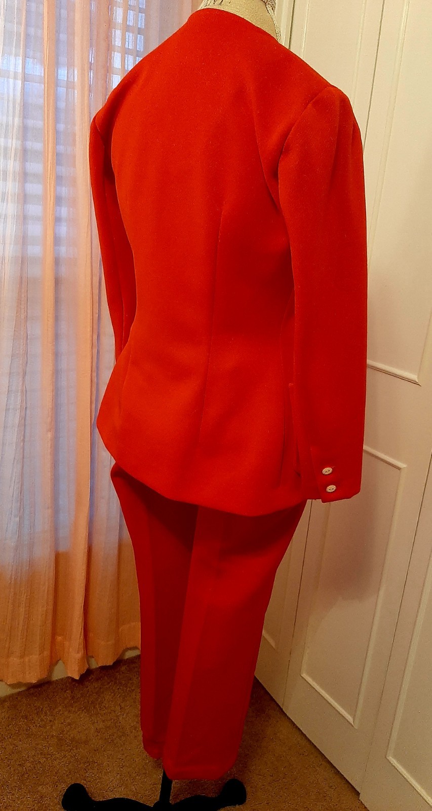Red Vintage Jacket and Pants Casual Set for Women