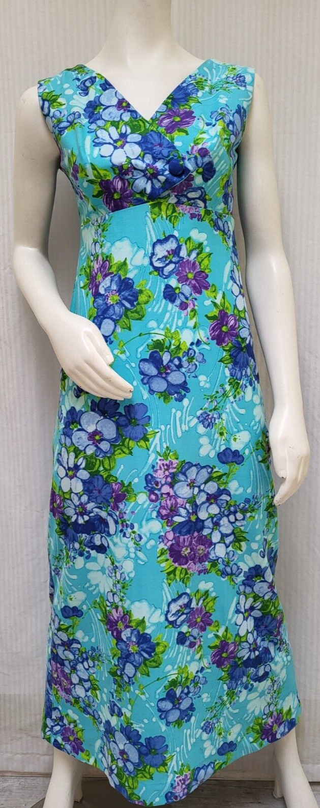 Vintage 60/70s PENNEYS HAWAII Bright Blue Floral Maxi Dress – Size S – EUC