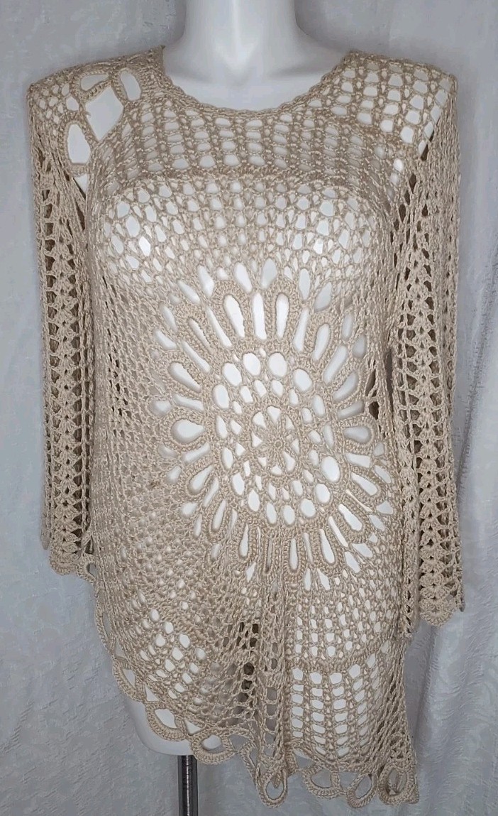Dress Barn Coachella Crochet Asymmetrical Flare Sleeve KnitDress Grandmacore 2XL
