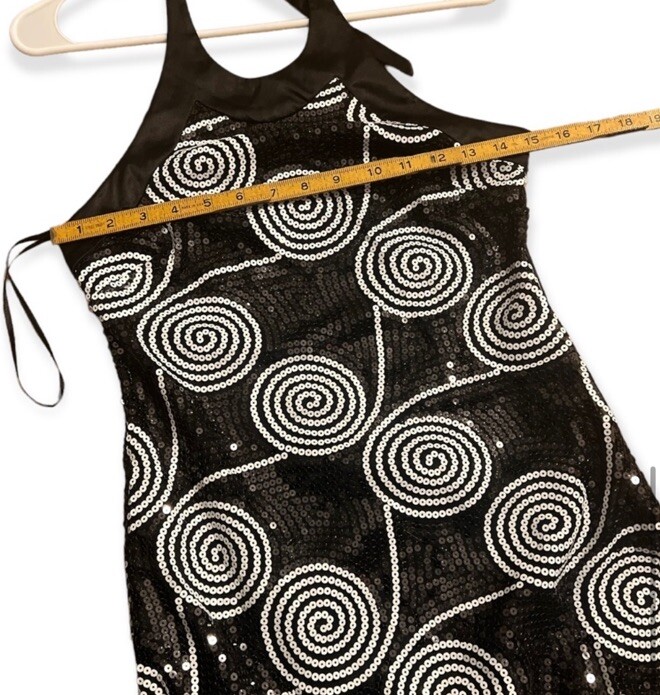 Vintage Late 1990’s Black & White Sequin Halter Dress by Cache, Prom Dress, 2