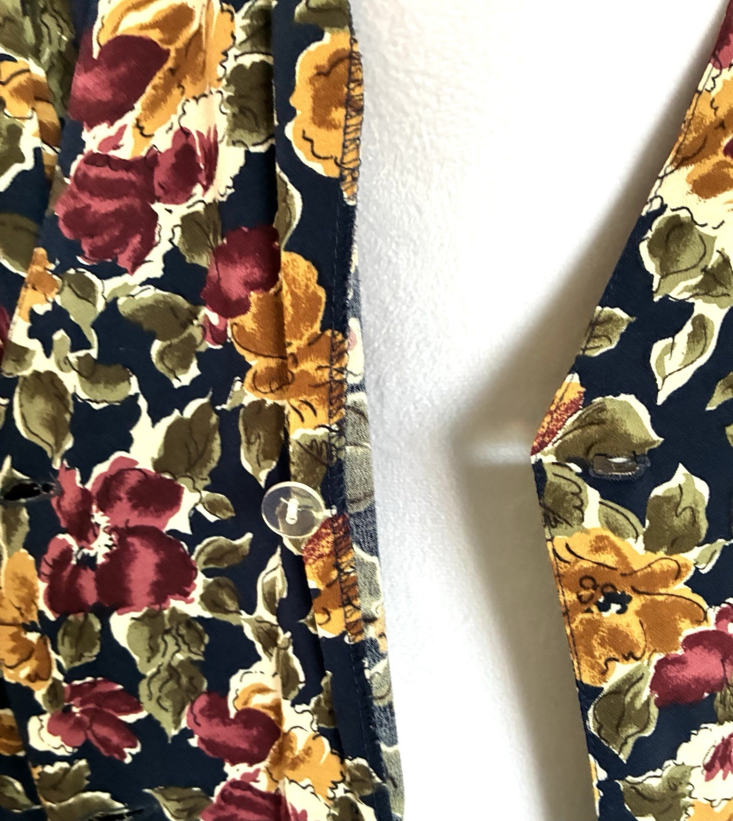 Vintage 90s Wrapper Rayon Navy Floral Double Breasted Jacket Blazer USA Made M