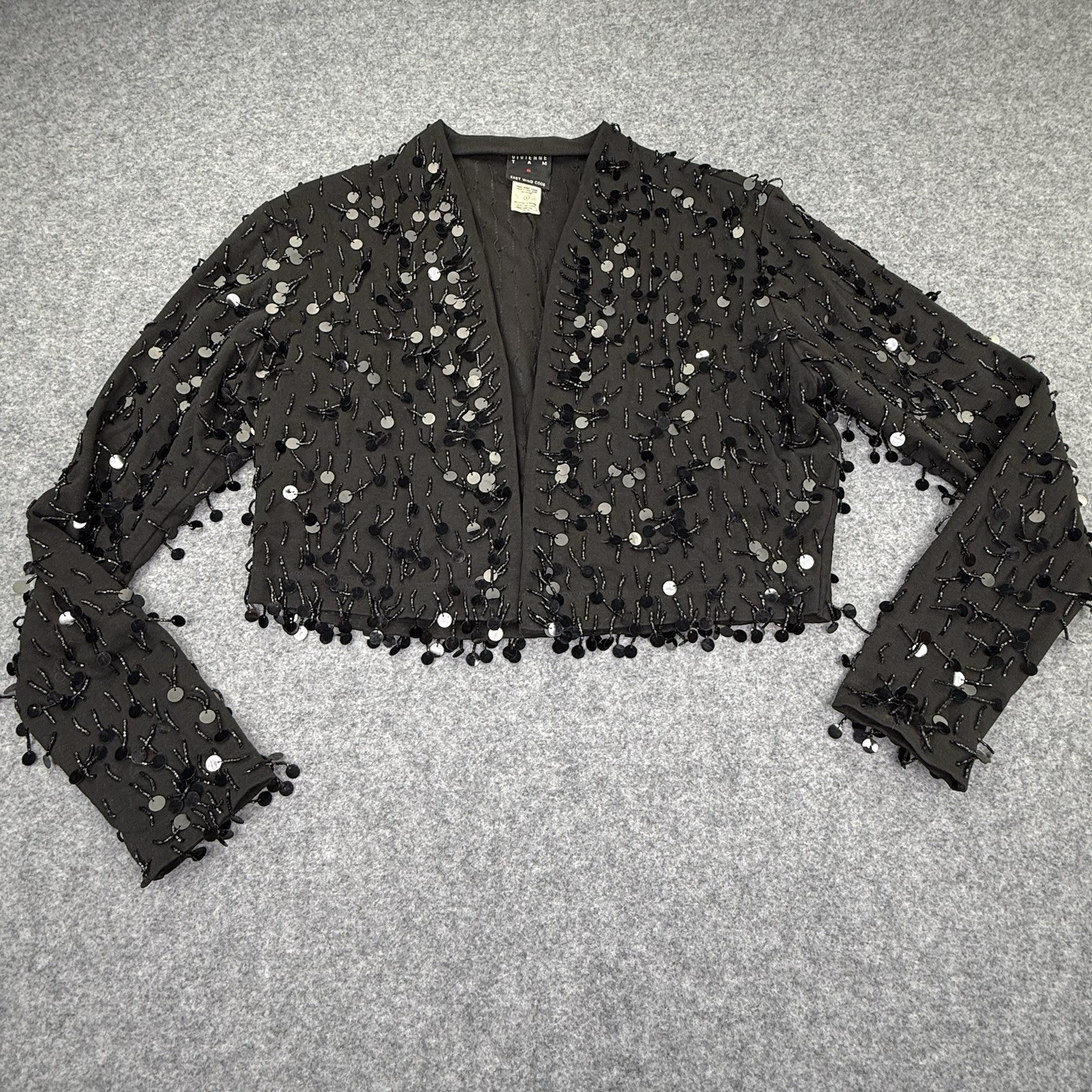 Vintage Vivienne Tam East Wind Code 80s 90s Black Beaded Sequin Bolero Jacket 1